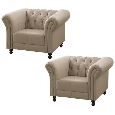 Kit 02 Poltronas Decorativa Bérgamo Couro Bege 66