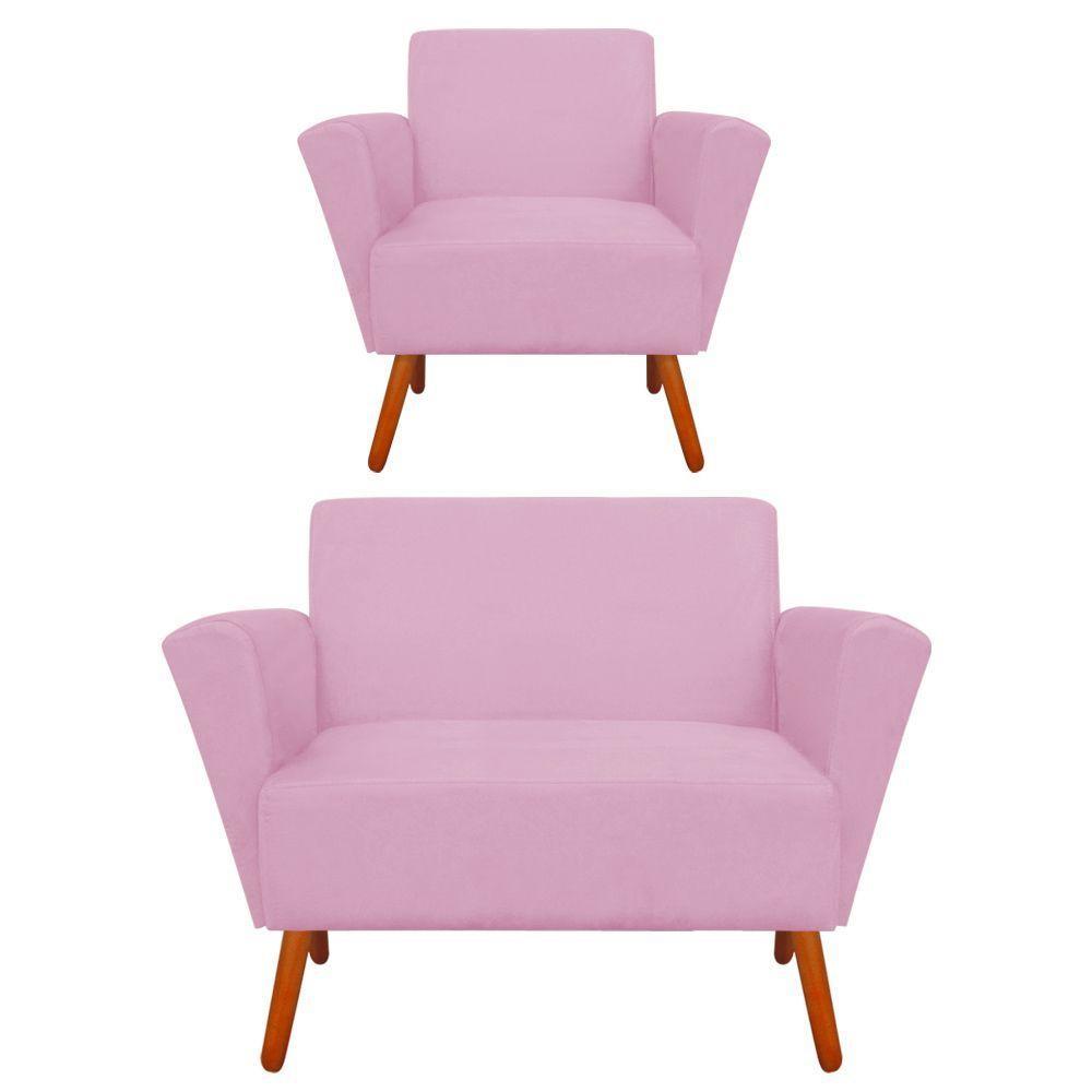 Kit 01 Namoradeira E Poltrona Dora Rosa Bebê - 1