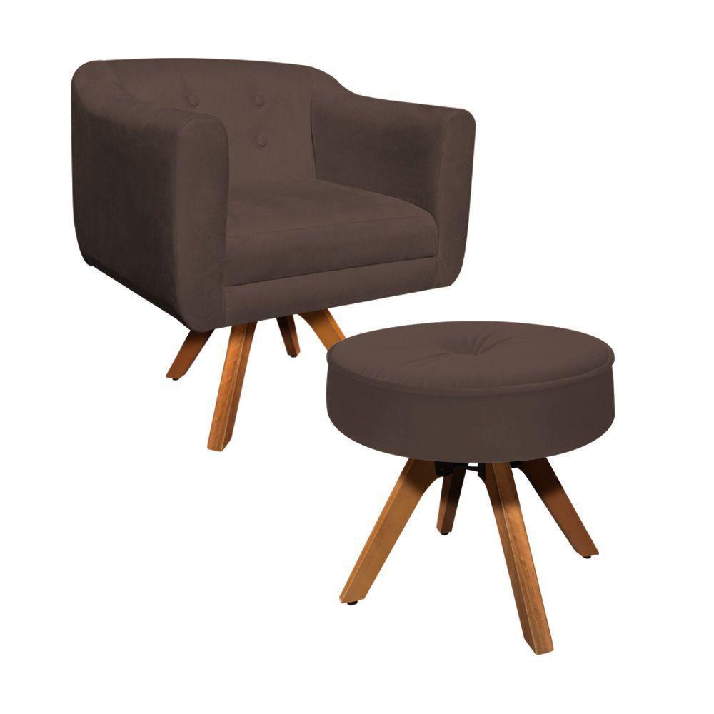 Kit 01 Poltrona E 01 Puff Julia Suede Marrom - 8