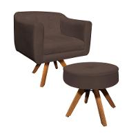 Kit 01 Poltrona E 01 Puff Julia Suede Marrom - 1