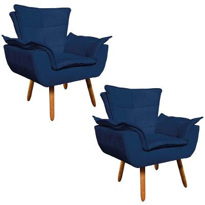 Kit 02 Poltronas Opala Suede Azul Marinho