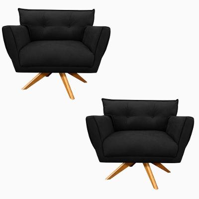Kit 02 Poltronas Giratória Anitta Suede Base Madeira Preto