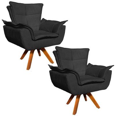 Kit 02 Poltronas Giratória Opala Preto