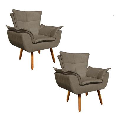 Kit 02 Poltronas Opala Suede Marrom Rato