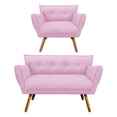 Kit 1 Namoradeira e 1 Poltrona Anitta Suede Rosa Bebê Drossi