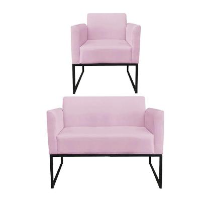 Kit 1 Namoradeira e 1 Poltrona Marisa Suede Rosa Bebê