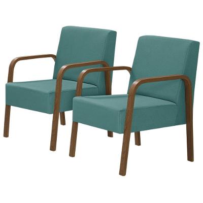 Kit 2 Poltronas 1 Lugar Jade Braço Madeira D Salla Turquesa