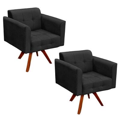 Kit 2 Poltronas Decorativas Sala De Estar Ana Preto