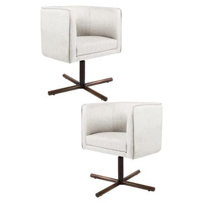 Kit 2 Poltronas Decorativas Base Madeira Linho Flocos