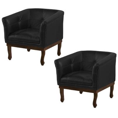 Kit 2 Poltronas Decorativa Noah Couro Preto Fosco
