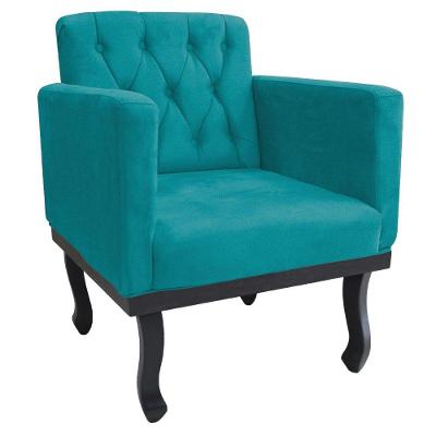 Kit 2 Poltronas Classic Pés Luís Xv Suede Turquesa Adj Decor