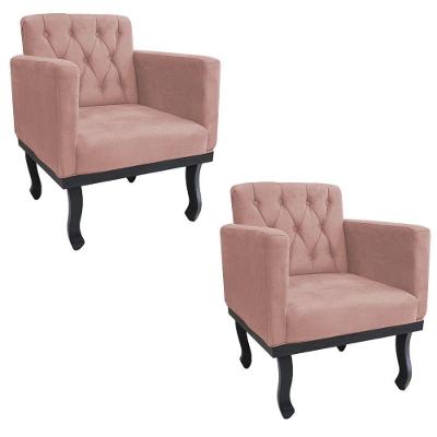 Kit 2 Poltronas Classic Pés Luís Xv Suede Rosê Adj Decor