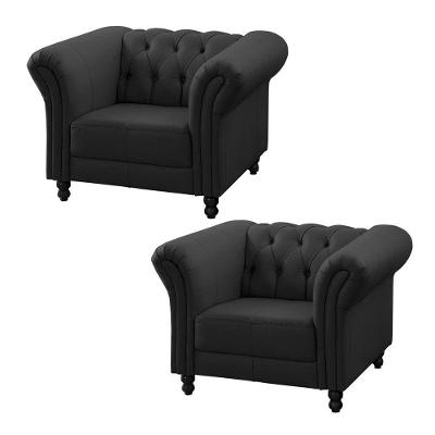 Kit 2 Poltronas Decorativa Bérgamo Couro Preto