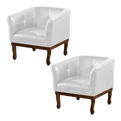 Kit 2 Poltronas Decorativa Noah Couro Branco