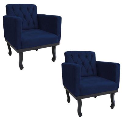 Kit 2 Poltronas Classic Pés Luís Xv Suede Marinho Adj Decor