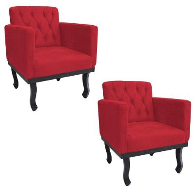 Kit 2 Poltronas Classic Pés Luís Xv Suede Vermelho Adj Decor