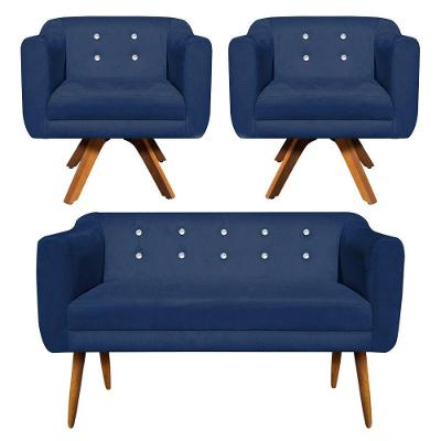 Kit Namoradeira 2 Lugares E 2 Poltronas Julia Azul Marinho