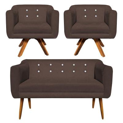 Kit Namoradeira 2 Lugares E 2 Poltronas Julia Marrom