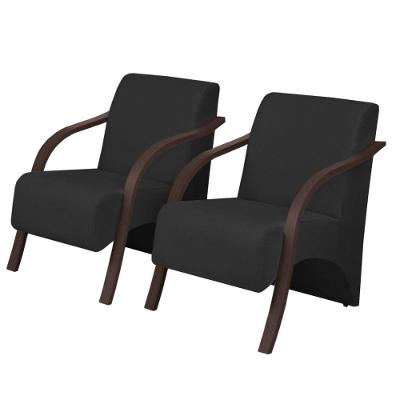 Kit 2 Poltronas Vênus 1 Lugar Pé Madeira Dsalla Corino Preto