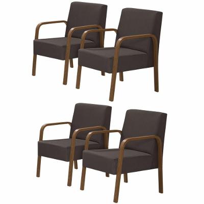 Kit 4 Poltronas 1 Lugar Luna Pé Madeira D Salla Suede Marrom