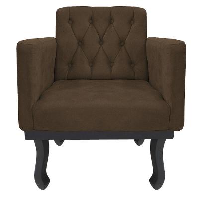 Poltrona Classic Pés Luís Xv Suede Marrom Adj Decor