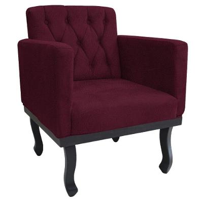 Poltrona Classic Pés Luís Xv Suede Bordô Adj Decor