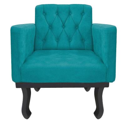 Poltrona Classic Pés Luís Xv Suede Azul Turquesa Adj Decor