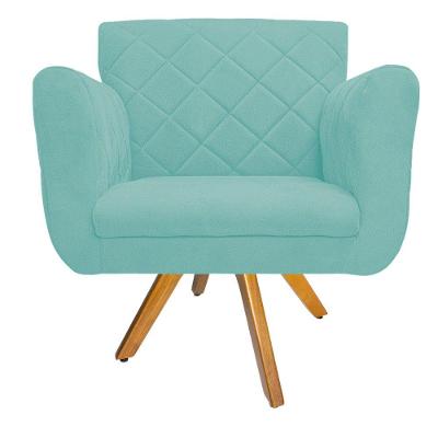 Poltrona Atenas Base Giratória de Madeira Suede Azul Tiffany