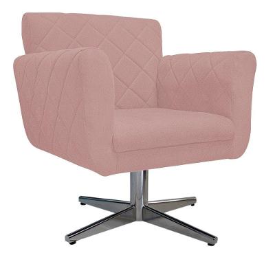 Poltrona Atenas Base Giratória de Metal Suede Rosê Adj Decor