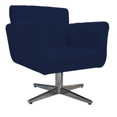 Poltrona Atenas Base Giratória de Metal Suede Azul Adj Decor