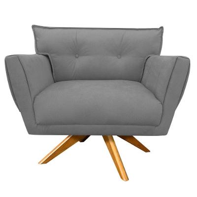 Poltrona Decorativa Anitta Suede Grafite Base Madeira