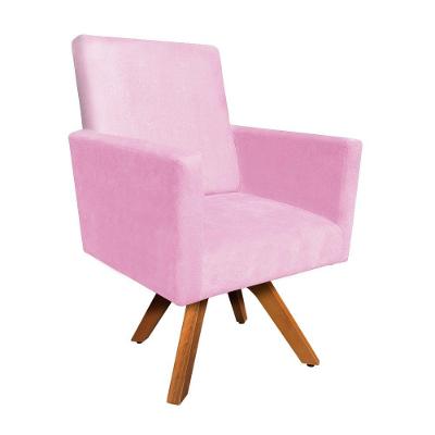 Poltrona Giratória Nina Suede Rosa Bebê