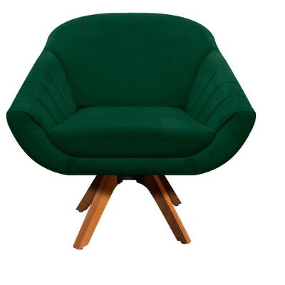 Poltrona Giratória Giovana Suede Verde Base Madeira D´rossi