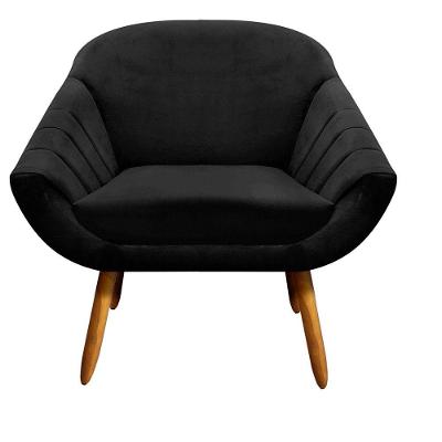Poltrona Giovana Suede Preto Pés Palito Castanho D´rossi