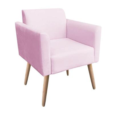 Poltrona Marisa Suede Rosa Bebê Pés Palito Natural D´rossi