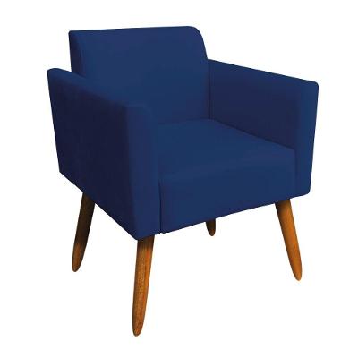 Poltrona Marisa Suede Pés Palito Castanho azul Marinho