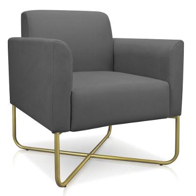 Poltrona Marisa Suede Grafite Base X Industrial Dourada