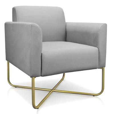 Poltrona Marisa Suede Cinza Base X Industrial Dourada