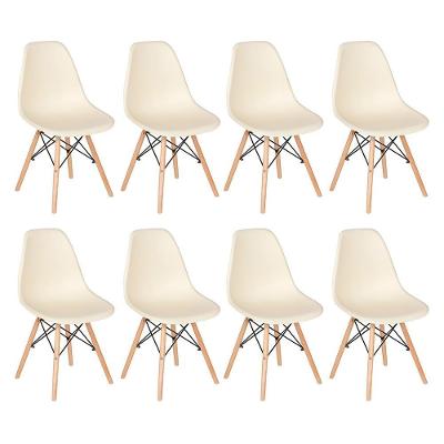 Kit 8 Cadeiras Charles Eames Eiffel Dsw Com Pés De Madeira Clara Creme Creme