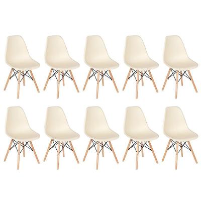 Kit 10 Cadeiras Charles Eames Eiffel Dsw Com Pés De Madeira Clara Creme Creme