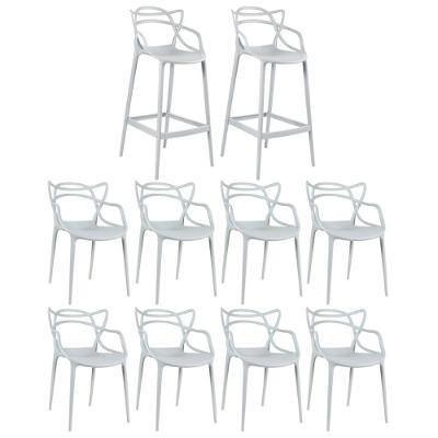 8 Cadeiras + 2 Banquetas Altas Masters Allegra Cinza Claro