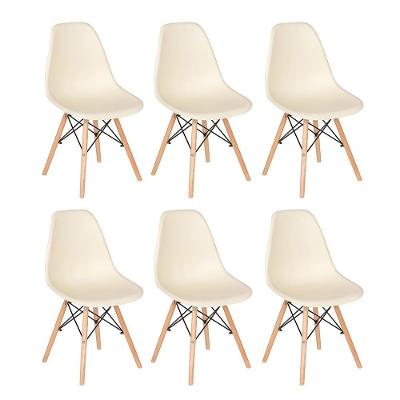 Kit 6 Cadeiras Charles Eames Eiffel Dsw Com Pés De Madeira Clara Creme Creme