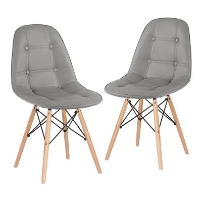 Kit - 2 X Cadeiras Estofadas Eames Eiffel Botonê - Base De Madeira Clara - Cinza