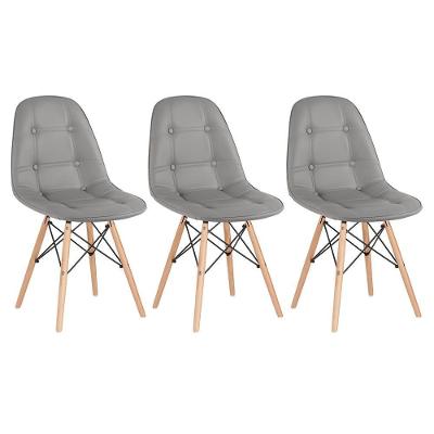 Kit - 3 X Cadeiras Estofadas Eames Eiffel Botonê - Base De Madeira Clara - Cinza