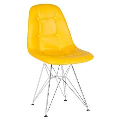 Cadeira Estofada Charles Eames Eiffel Botonê Com Pés De Metal Cromado Amarelo Amarelo