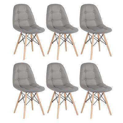 Kit - 6 X Cadeiras Estofadas Eames Eiffel Botonê - Base De Madeira Clara - Cinza