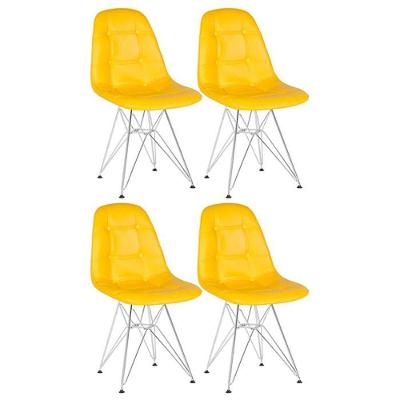 Kit 4 Cadeiras Estofadas Charles Eames Eiffel Botonê Com Pés De Metal Cromado Amarelo Amarelo