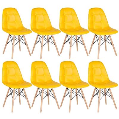 Kit - 8 X Cadeiras Estofadas Eames Eiffel Botonê - Base De Madeira Clara - Amarelo