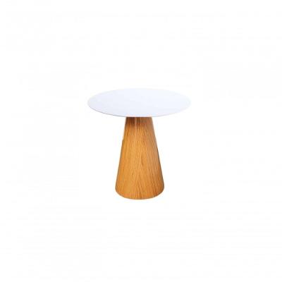 Mesa Lateral Cone Redonda 51cm Tampo Laqueado Base Laminada Em Madeira Freijó Branco