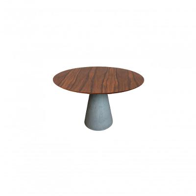 Mesa De Jantar Cone Cimento Queimado 160cm Tampo Pau Ferro Cinza Claro